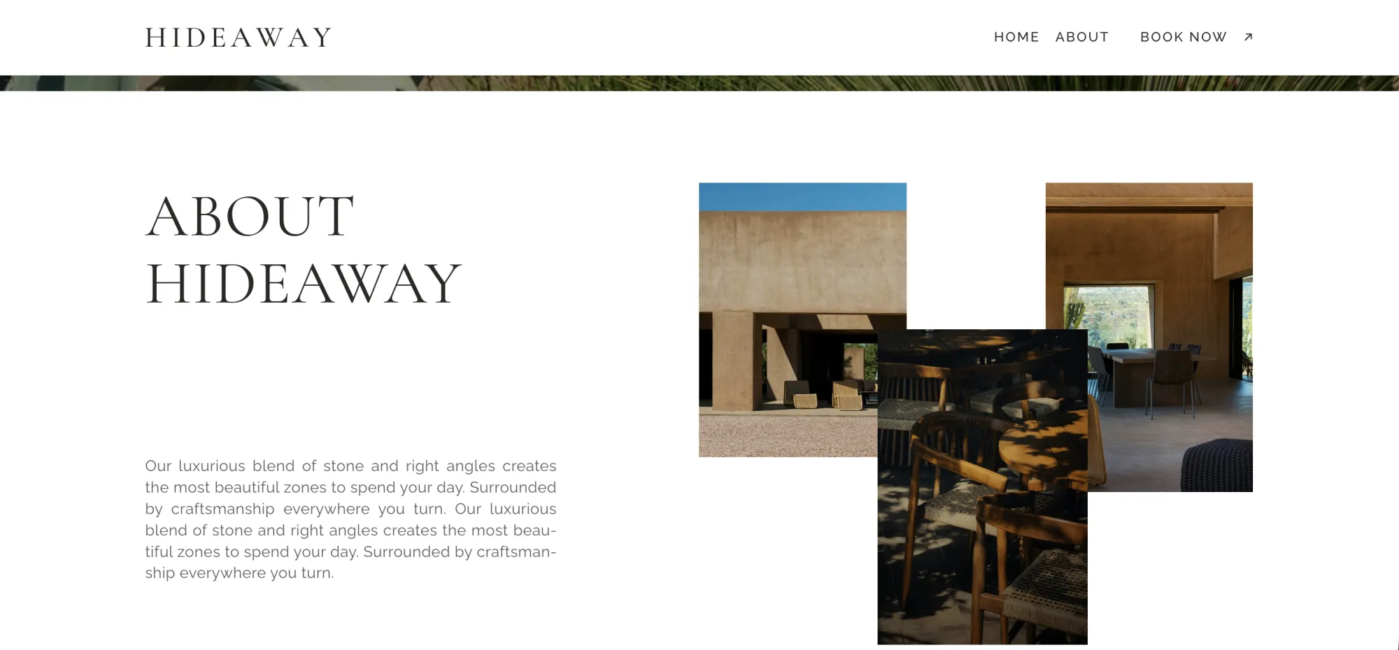 The about page of the Hideaway House concept site